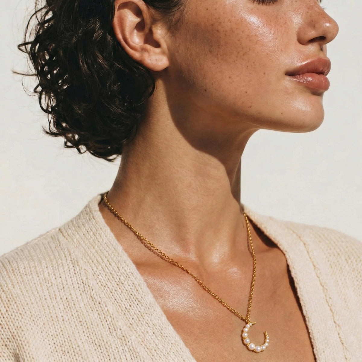 Luna Pearl Crescent Necklace by Mindful Elegance