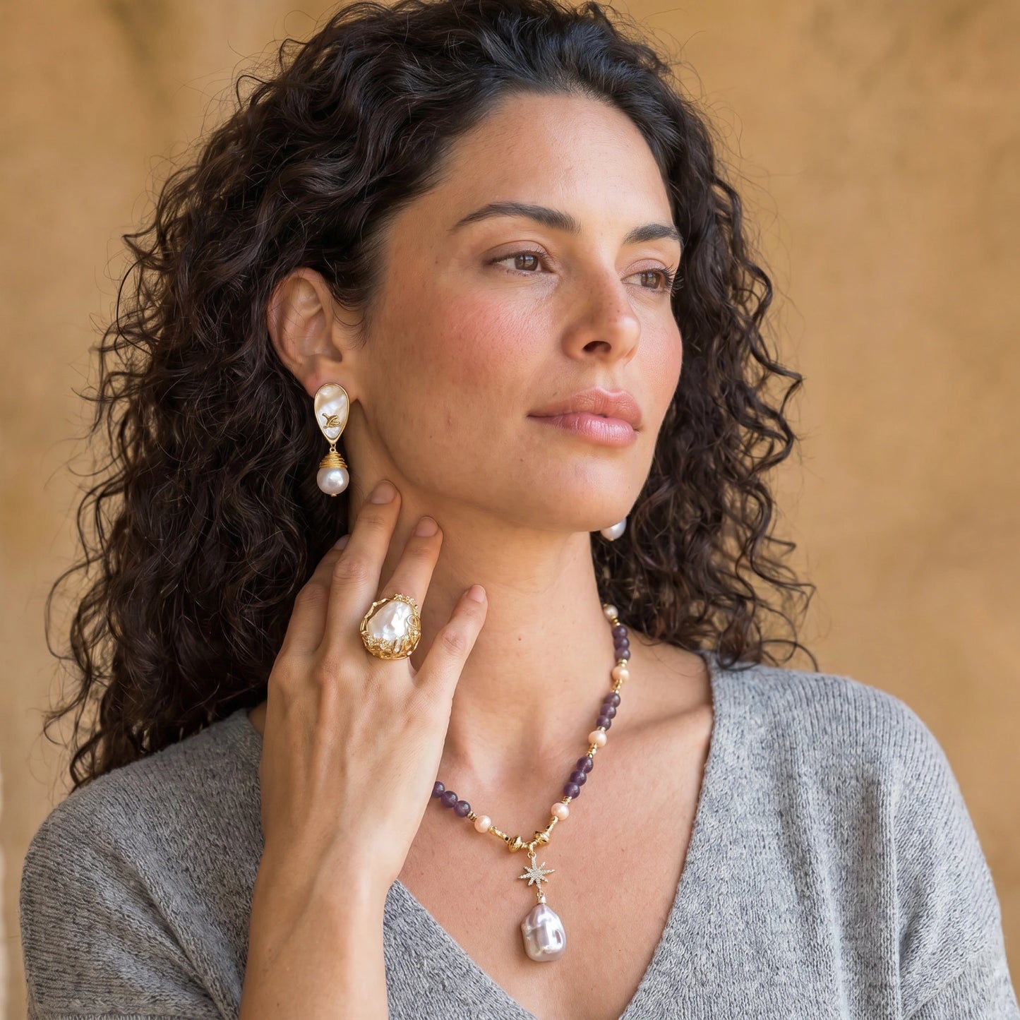 Celestial Amethyst Pearl Necklace by Mindful Elegance