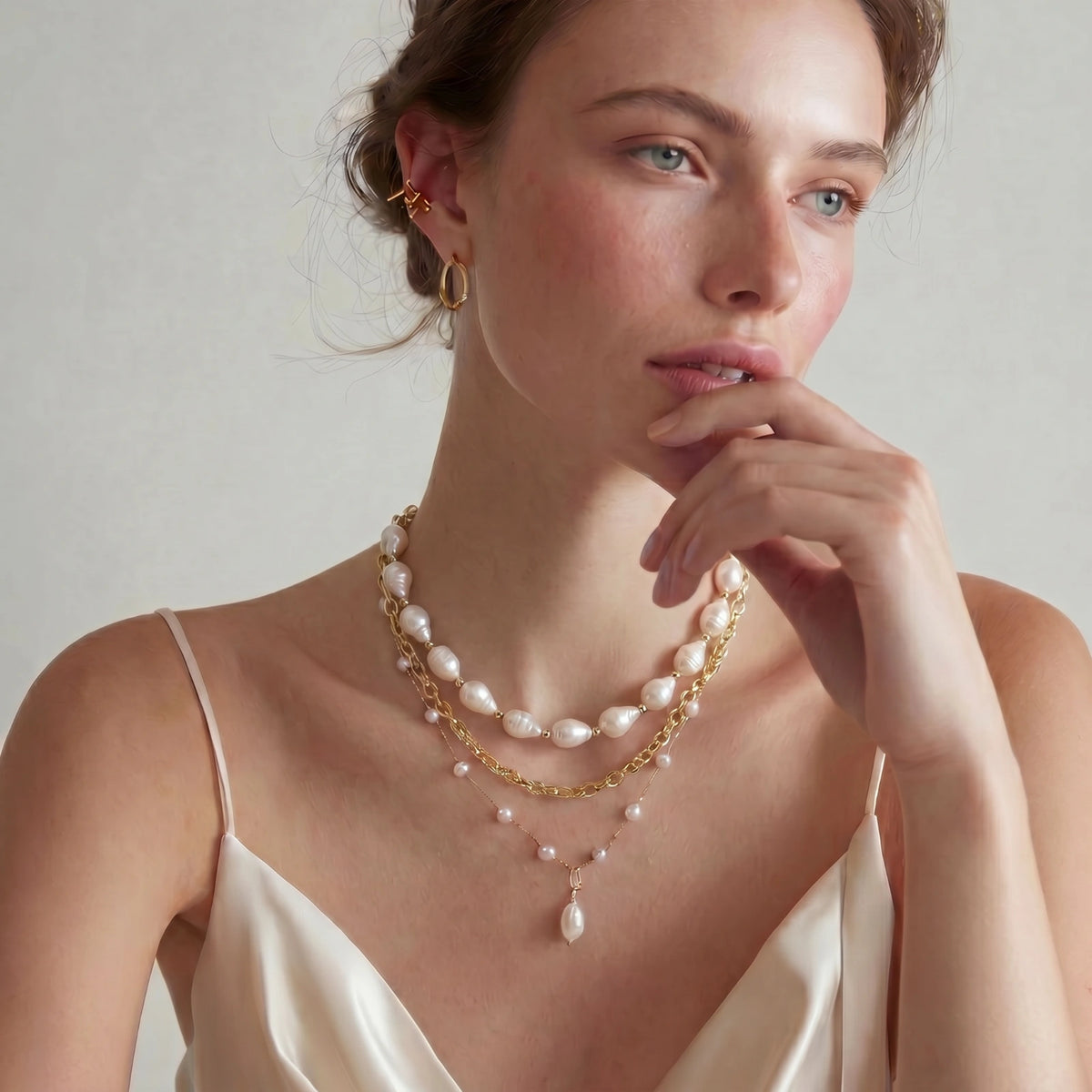 Golden Pearl Layers Necklace by Mindful Elegance
