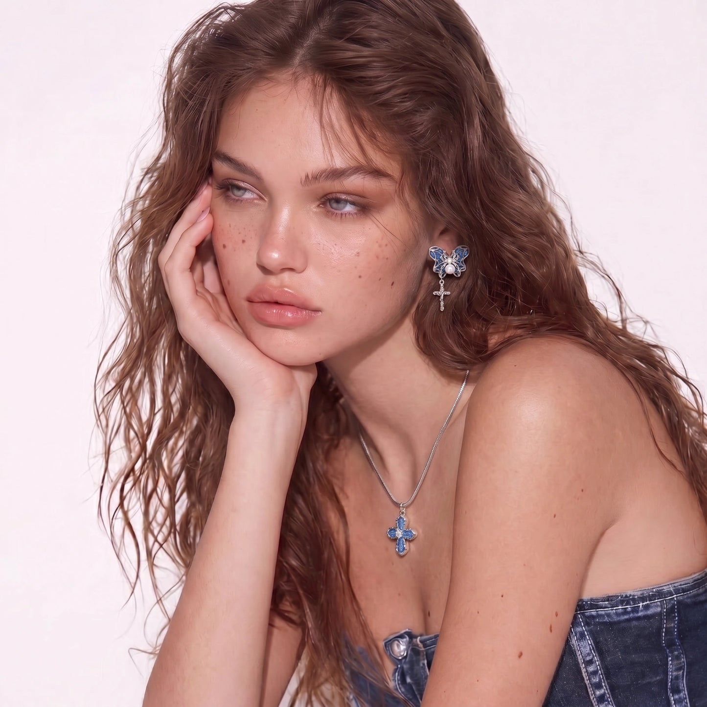 Denim Cross Necklace by Mindful Elegance
